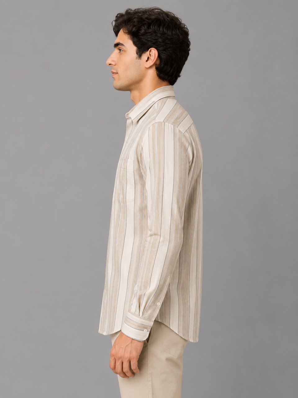 WhatsApp Image 2026-06-02 at 11.38.32 AM (1) Men's Beige Vertical Striped Formal Shirt - Image 6