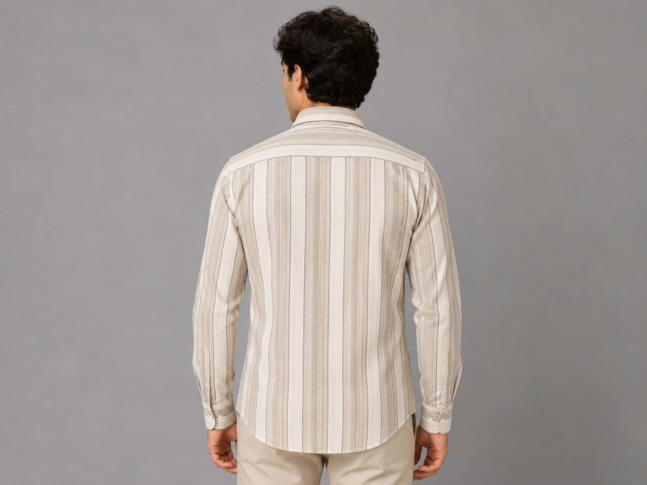 WhatsApp Image 2026-06-02 at 11.38.33 AM Men's Beige Vertical Striped Formal Shirt - Image 3